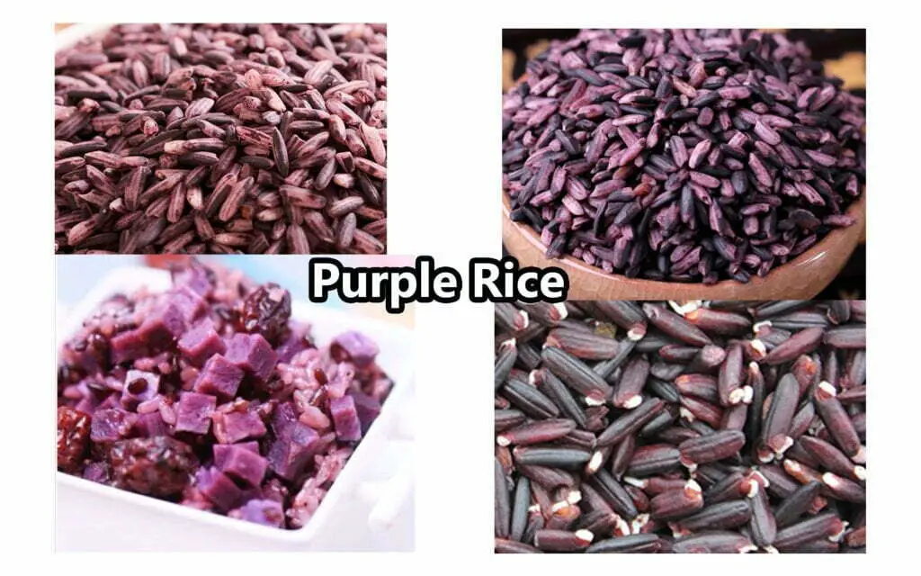 The main color of purple rice is shiny dark purple, and that close to the color of the black rice.