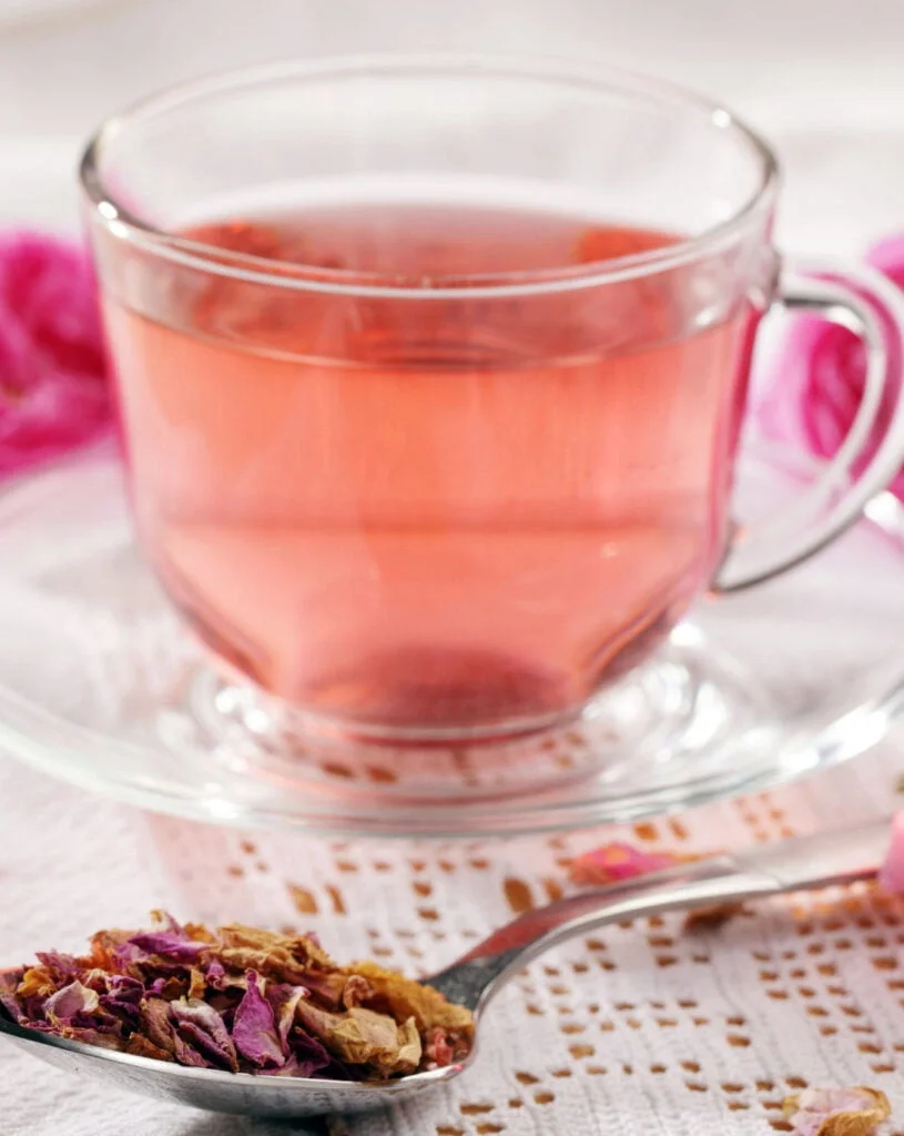 Rose Tea Benefits And Side Effects 1 Rose tea cup and spoon