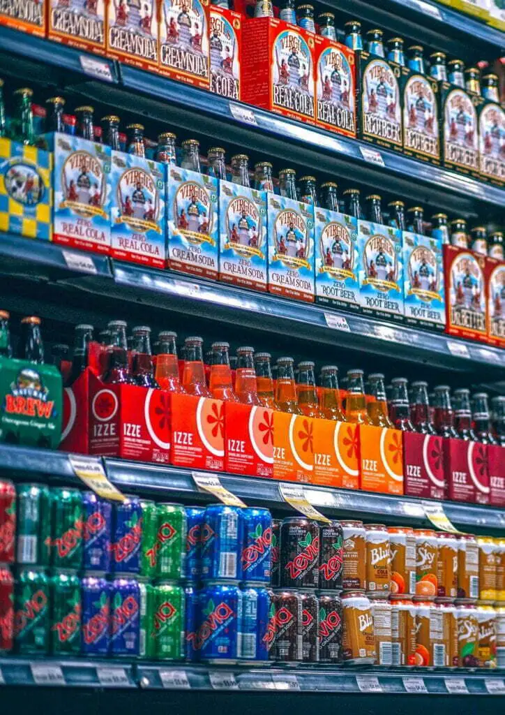 Carbonated beverages on rack