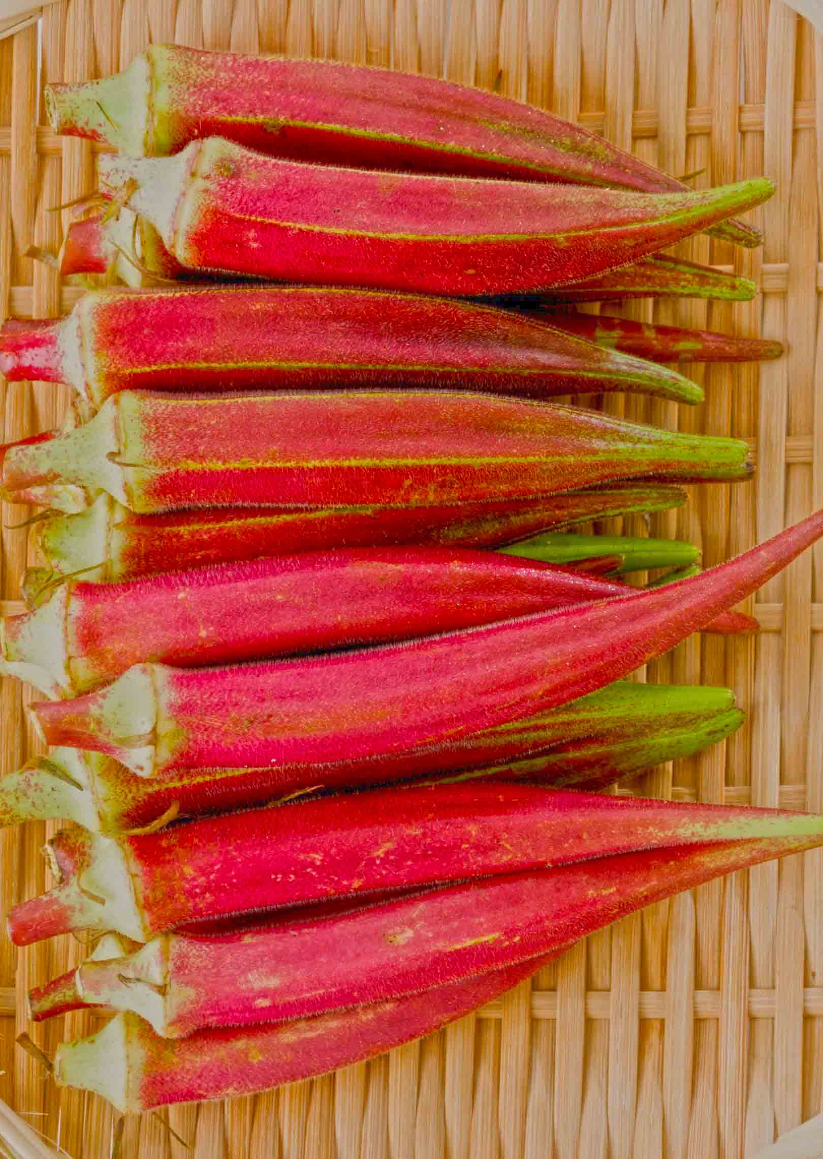 Red okra pods