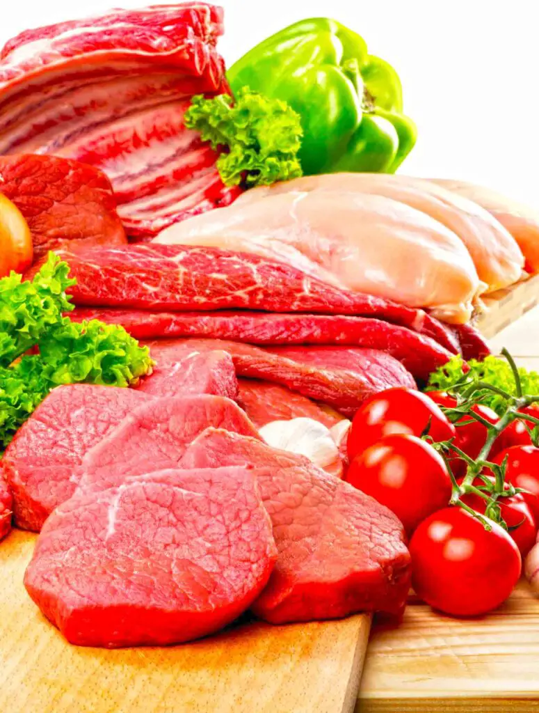 Lean beef, lean mutton, lean pork, and chicken: the protein content is around 20%