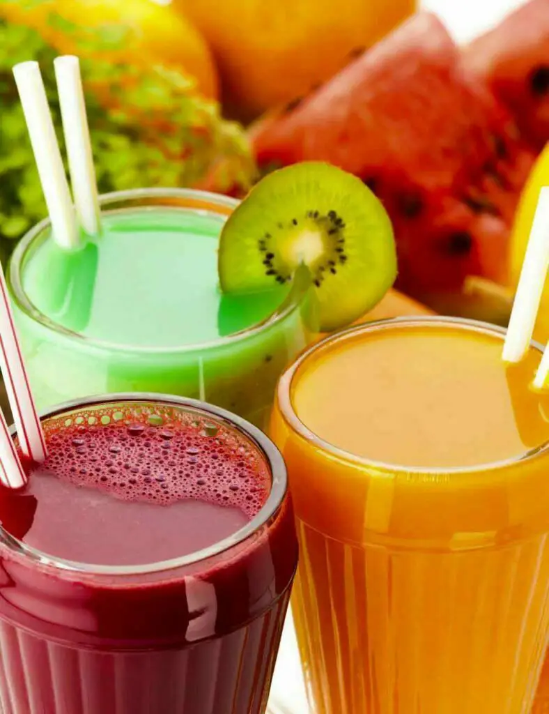 Three fruit juice glases