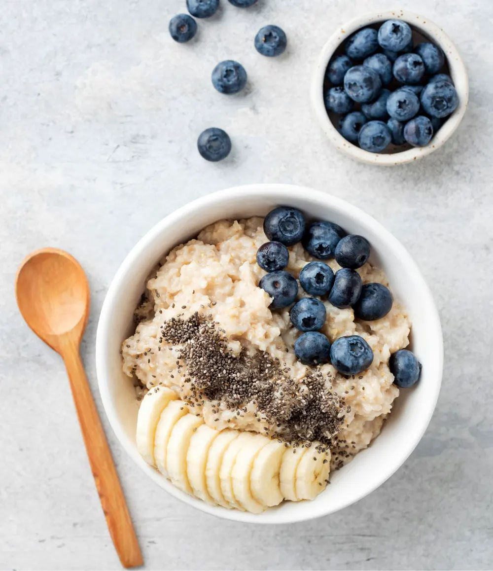 Healthy Breakfast Oatmeal Bowl With Banana, Blueberry